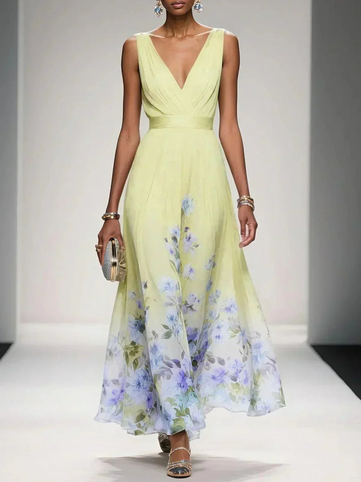Floral Deep V-Neck Midi Dress for Women