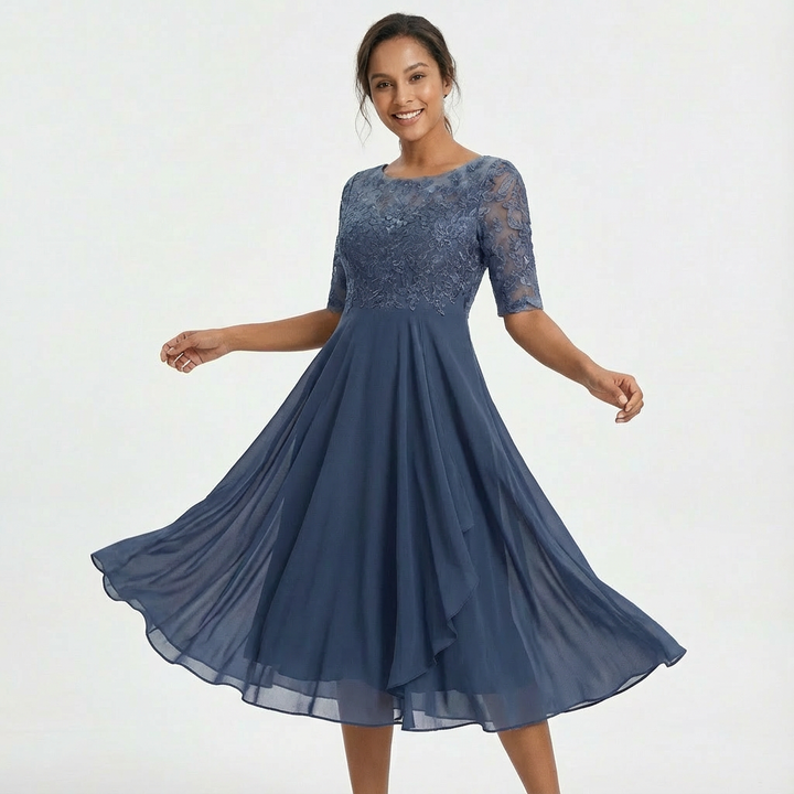 Lace Midi Dress with Half Sleeves for Women