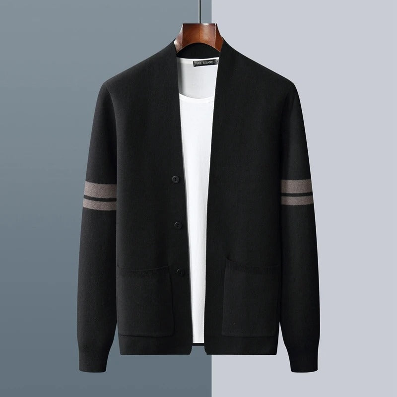 Merino Striped Sleeve Cardigan for Men