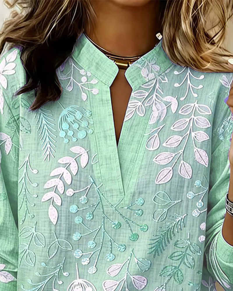 Floral Print V-Neck Blouse for Women