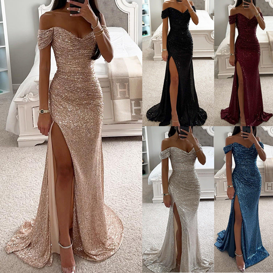 Off-Shoulder Slit Maxi Dress for Women