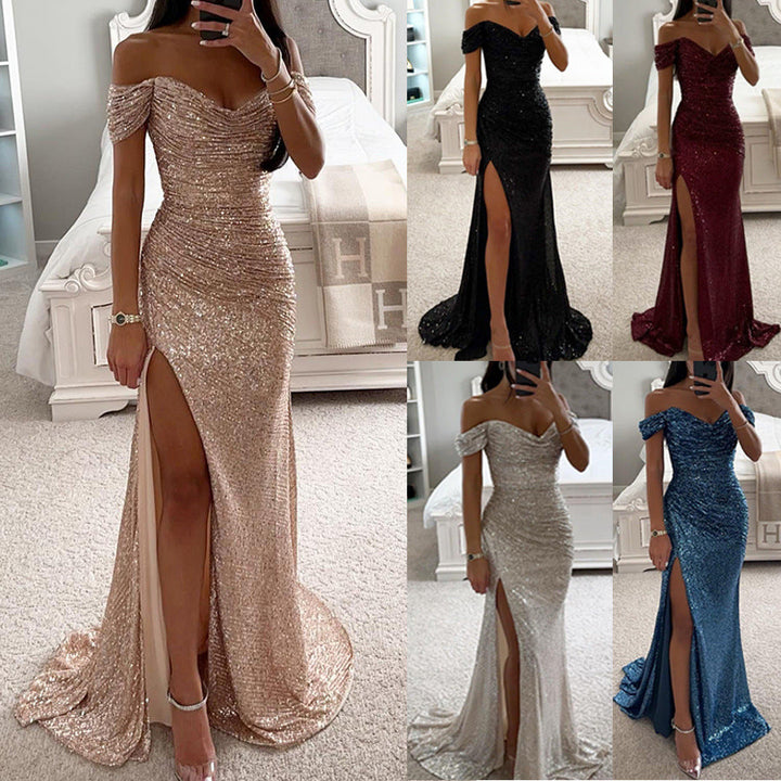 Off-Shoulder Slit Maxi Dress for Women