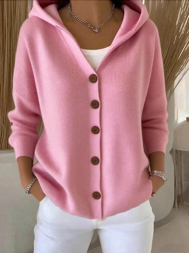 Hooded Button-Front Knit Cardigan for Women