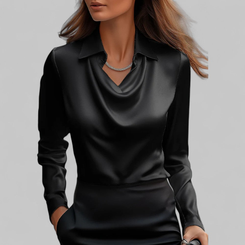 Draped Neck Satin Blouse for Women