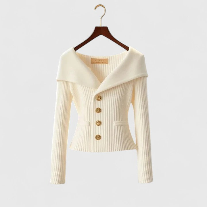 Wide Collar Buttoned Cardigan for Women