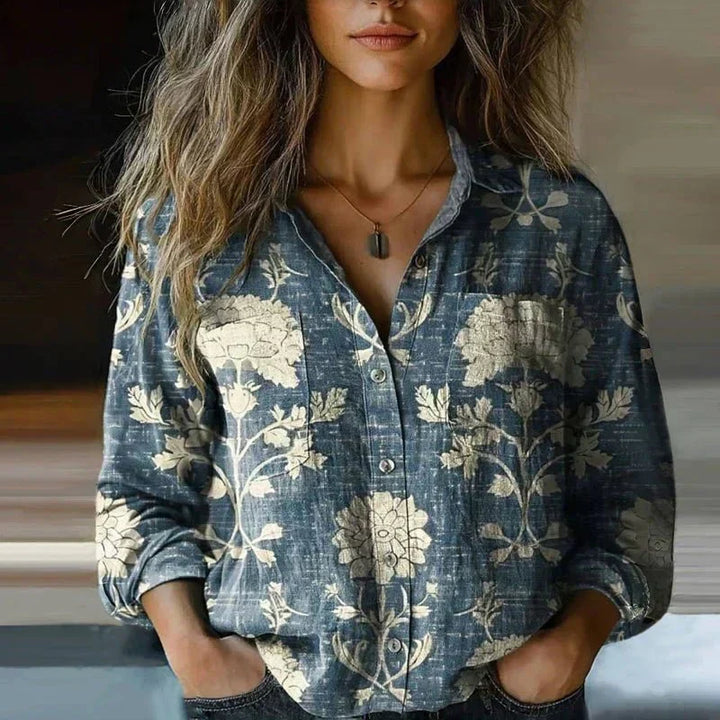 Printed Long Sleeve Button-Up Shirt for Women