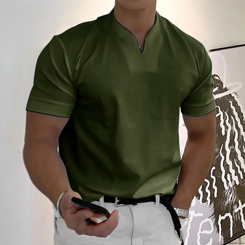 Split V-Neck Short Sleeve T-Shirt for Men