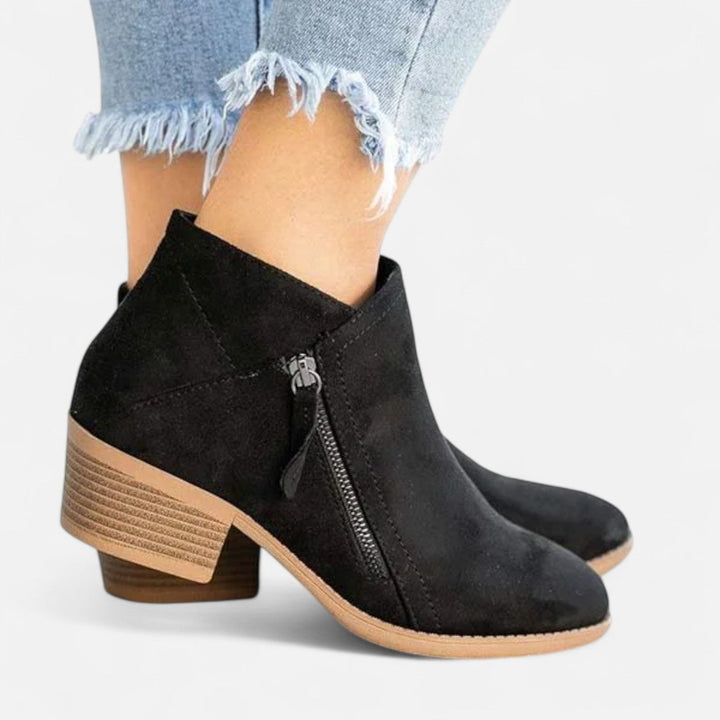 Block Heel Side Zip Ankle Boots for Women
