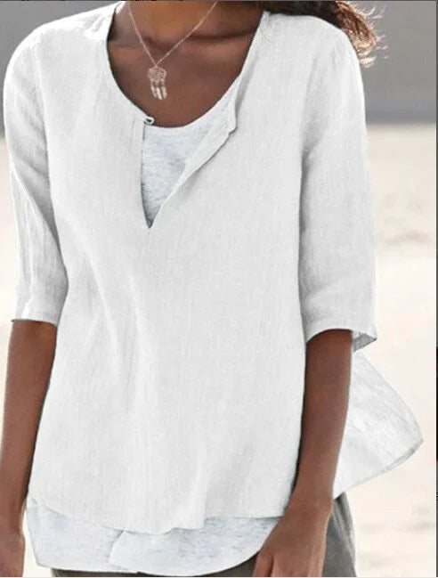 V-Notch Layered Hem Blouse for Women