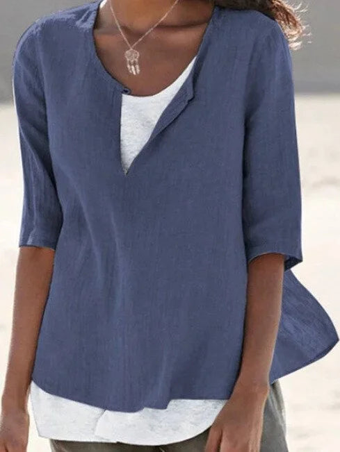 V-Notch Layered Hem Blouse for Women
