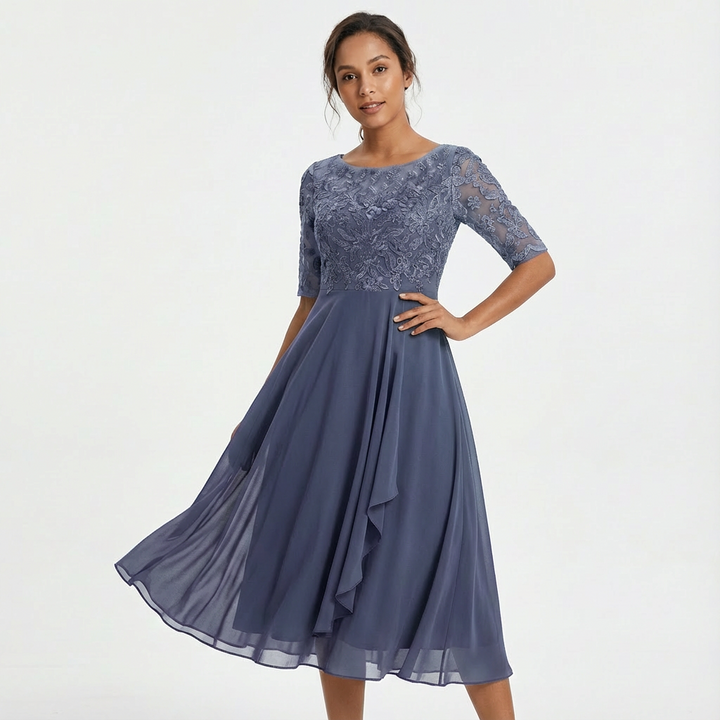 Lace Midi Dress with Half Sleeves for Women