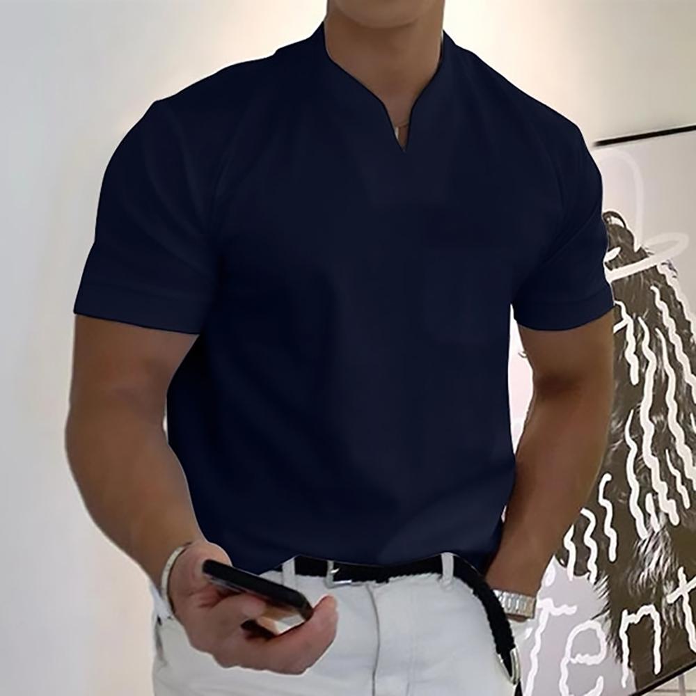 Split V-Neck Short Sleeve T-Shirt for Men