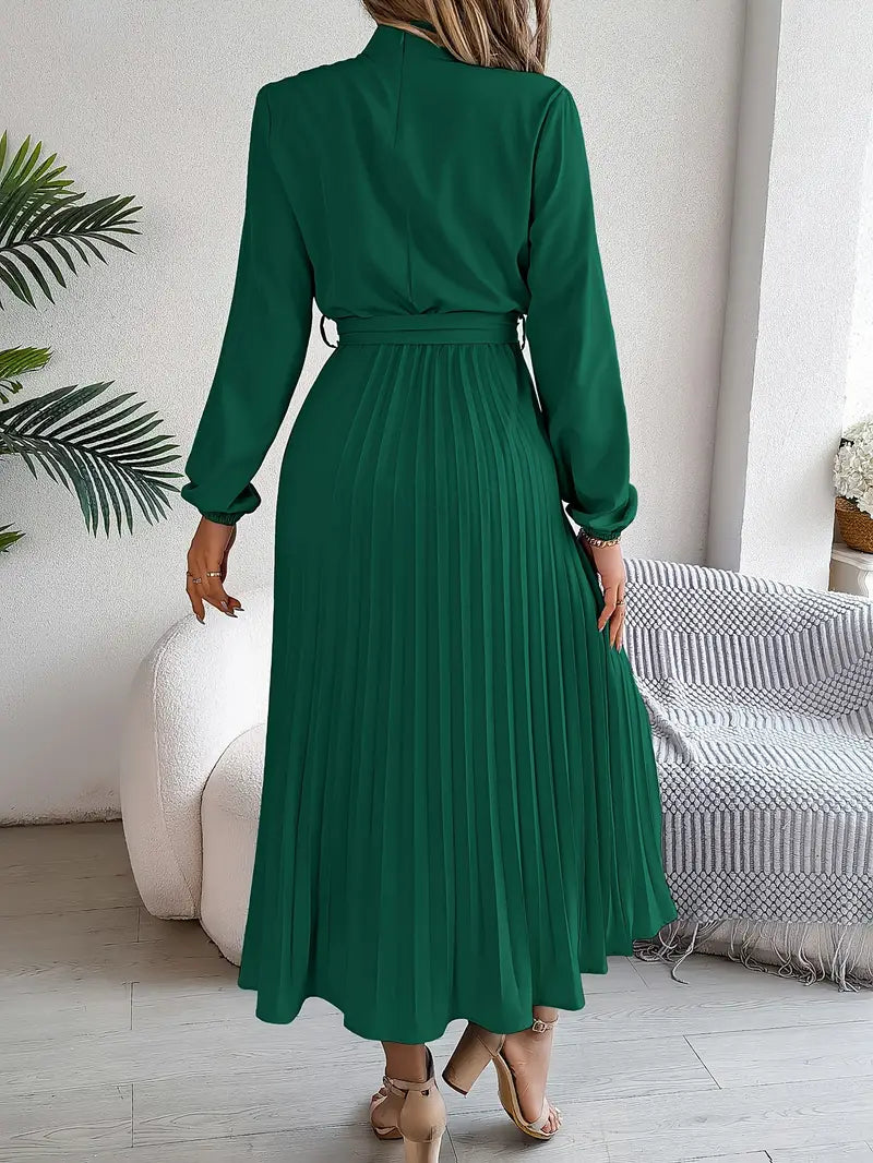 Stylish Pleated Midi Dress for Women with Adjustable Belt