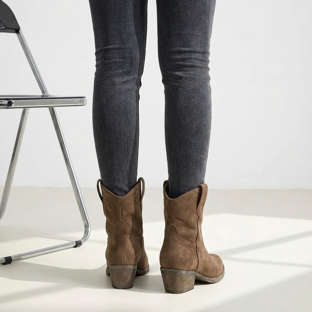 Block Heel Cowboy Ankle Boots for Women