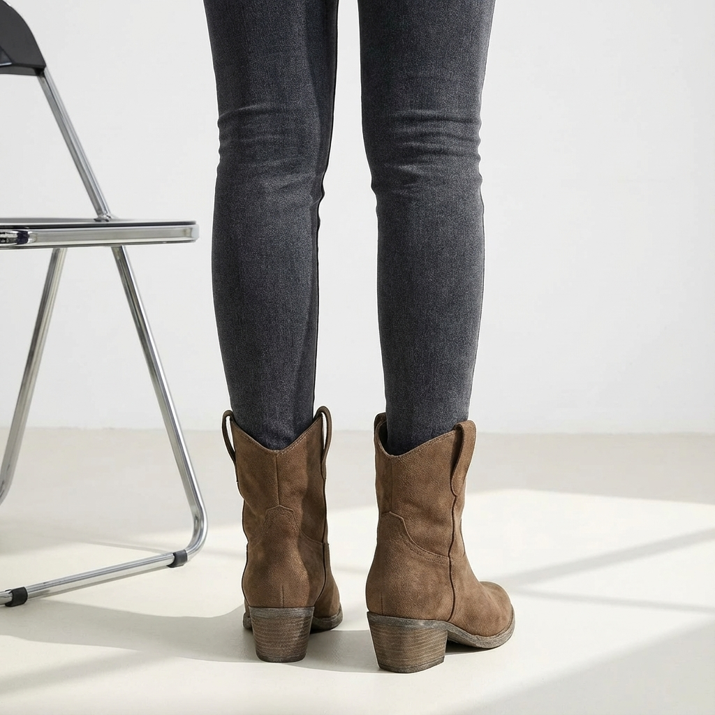 Block Heel Cowboy Ankle Boots for Women