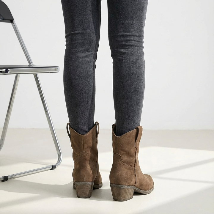 Block Heel Cowboy Ankle Boots for Women