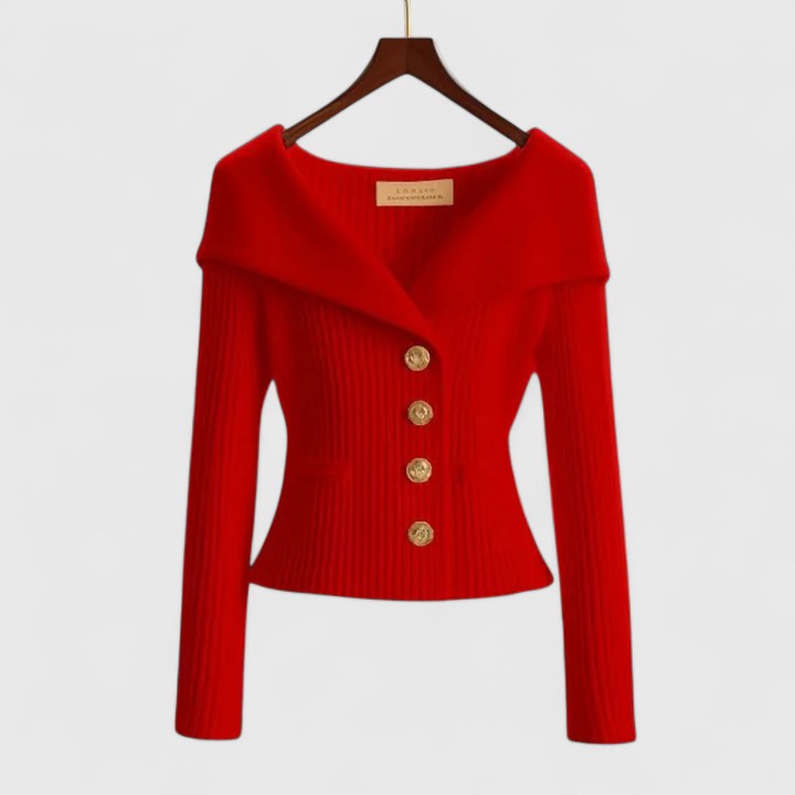 Wide Collar Buttoned Cardigan for Women