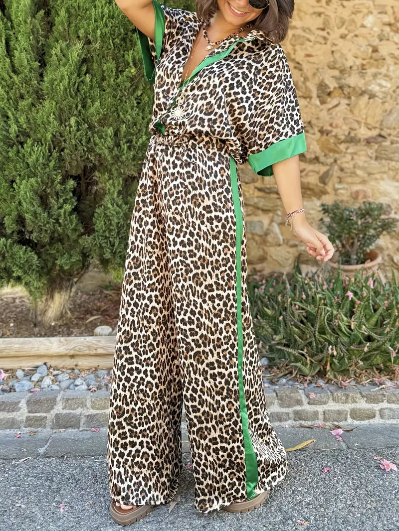 Leopard Print Wide Leg Jumpsuit for Women