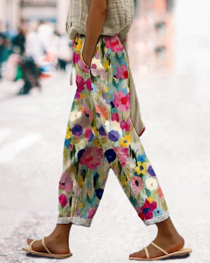 Floral Print Casual Trousers for Women