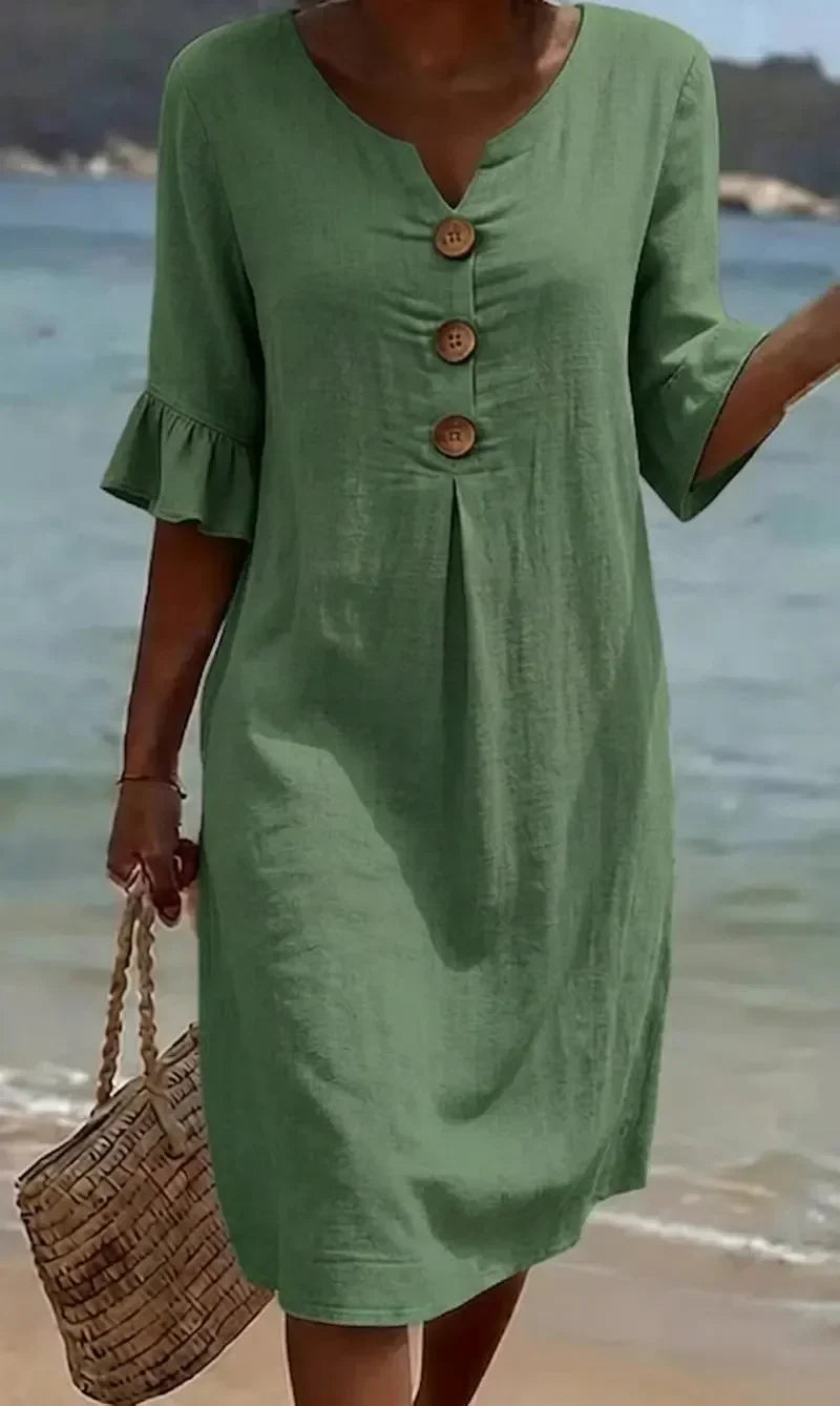 Button-Front Ruffle Sleeve Midi Dress for Women