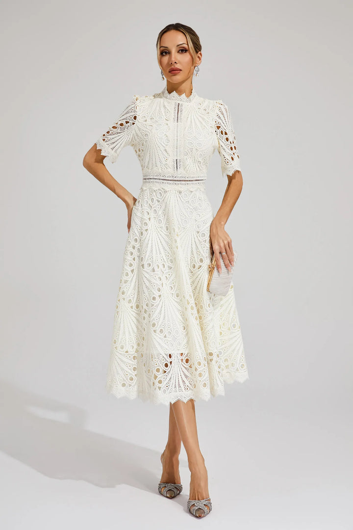 Chic Women’s Midi Dress with Delicate Lace Details