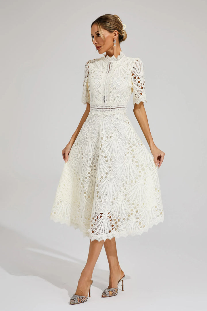 Chic Women’s Midi Dress with Delicate Lace Details