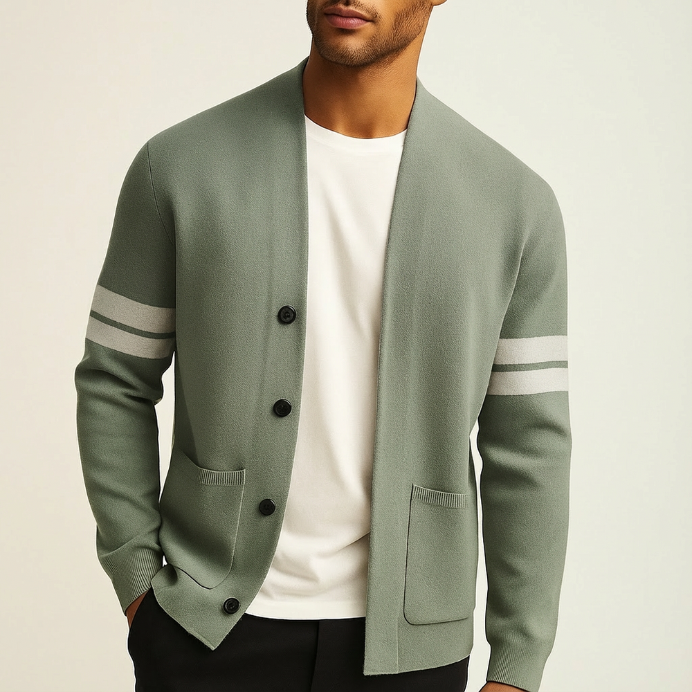 Merino Striped Sleeve Cardigan for Men