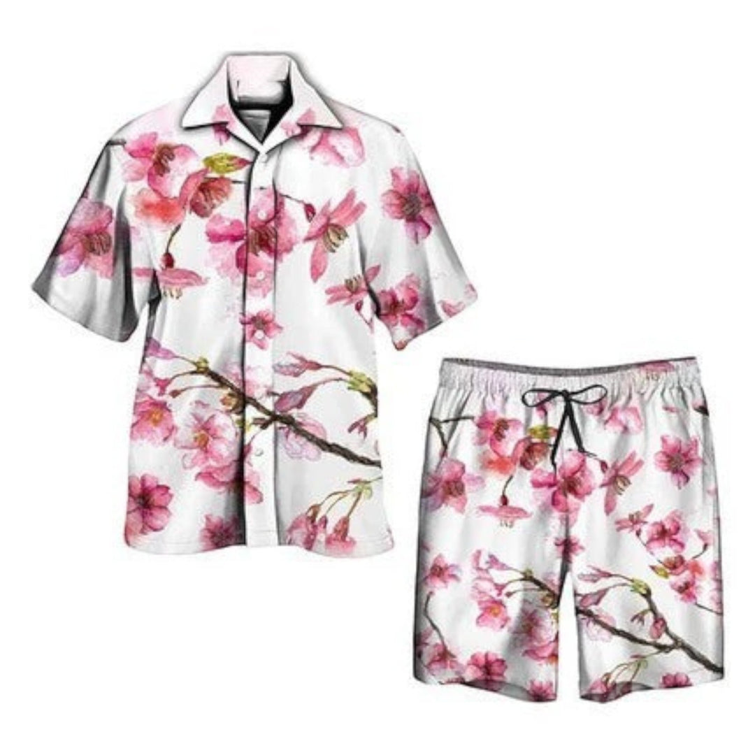 Tropical Print Shirt and Shorts Set for Men