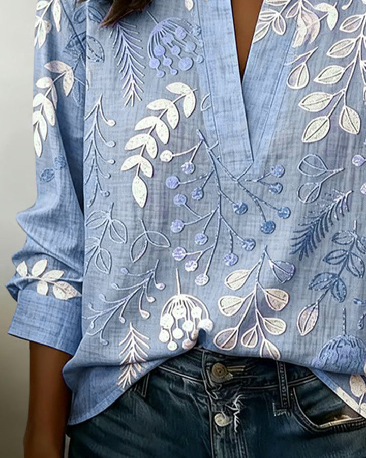Floral Print V-Neck Blouse for Women