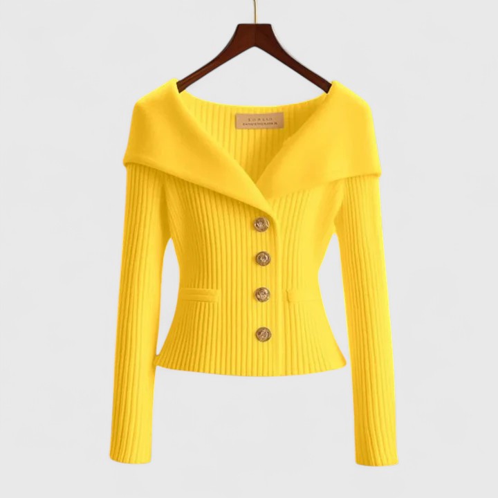 Wide Collar Buttoned Cardigan for Women