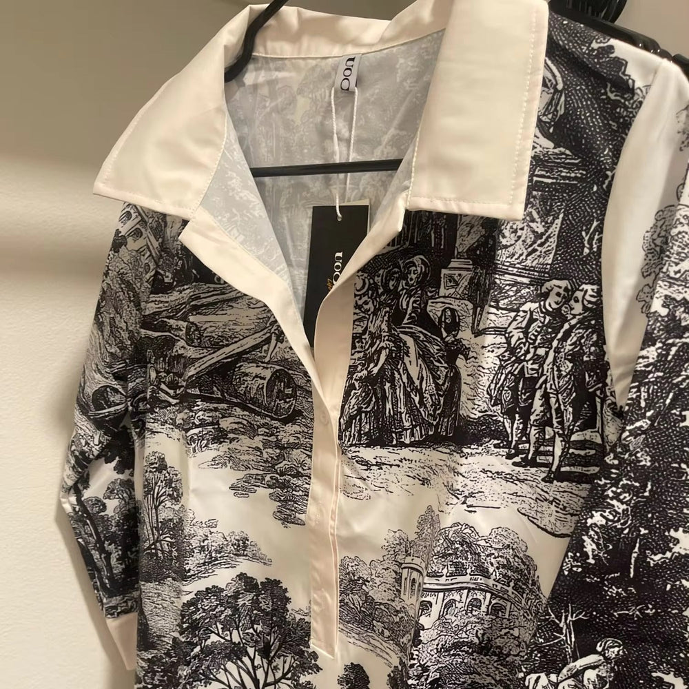Toile Print Mini Tunic Dress for Women