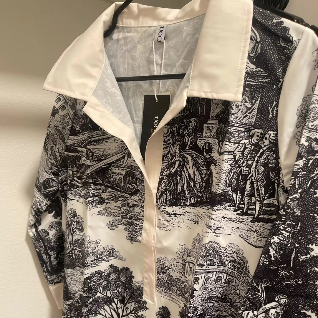 Toile Print Mini Tunic Dress for Women