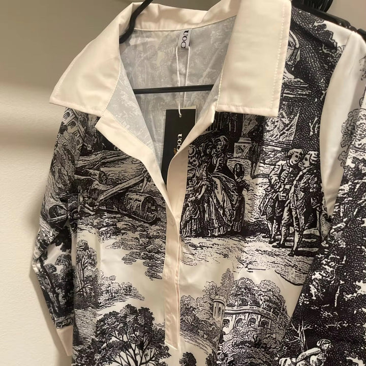 Toile Print Mini Tunic Dress for Women