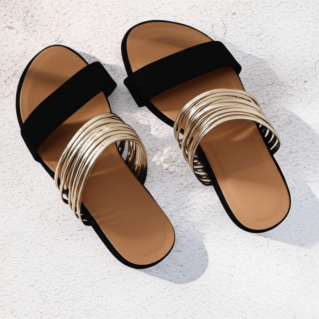 Metallic Strappy Flat Sandals for Women
