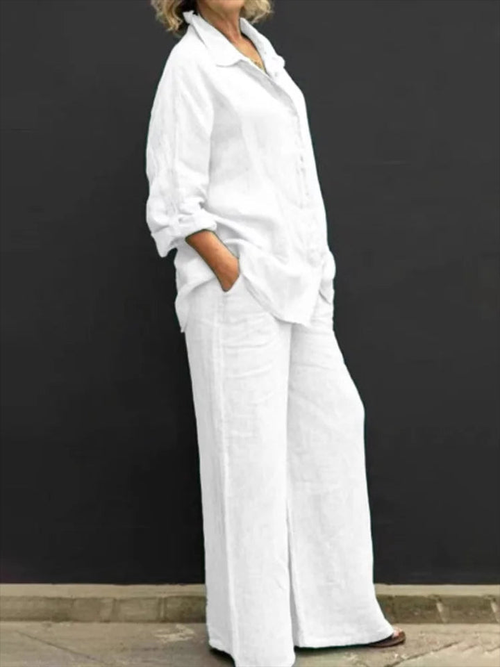 Linen Shirt and Wide Leg Trouser Set for Women