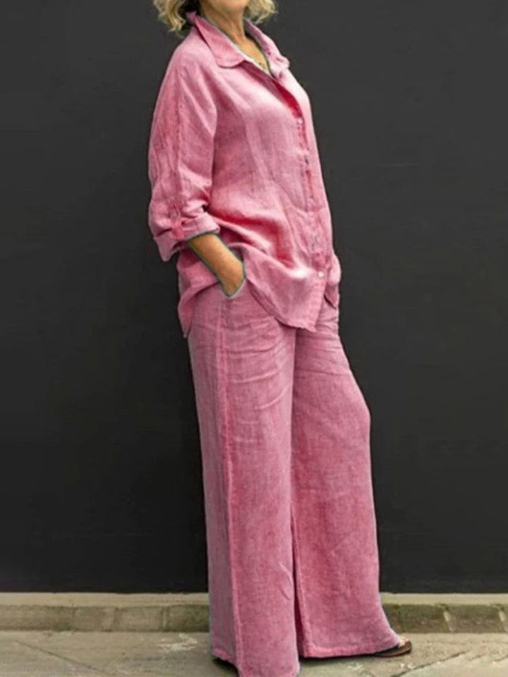 Linen Shirt and Wide Leg Trouser Set for Women