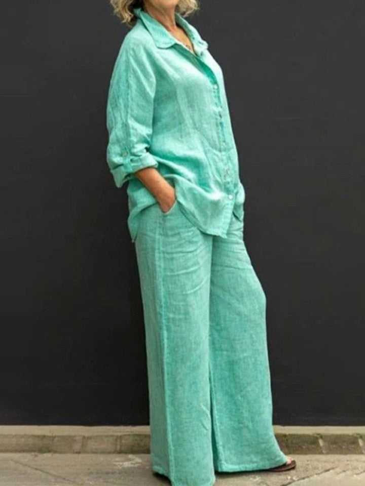 Linen Shirt and Wide Leg Trouser Set for Women
