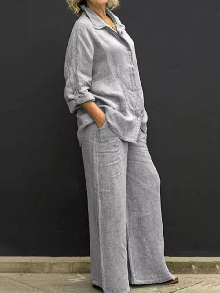 Linen Shirt and Wide Leg Trouser Set for Women