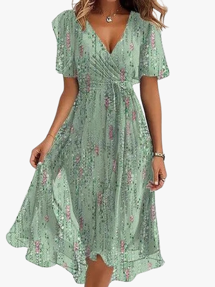 Floral V Neck Midi Dress for Women