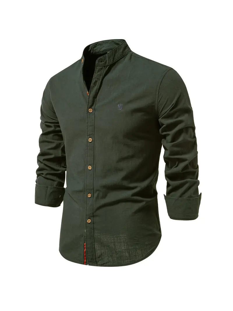Slim Fit Mandarin Collar Shirt for Men