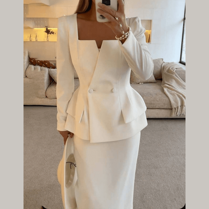Double Breasted Blazer and Skirt Set for Women