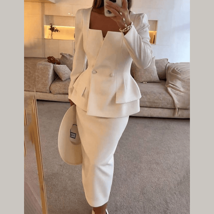 Double Breasted Blazer and Skirt Set for Women
