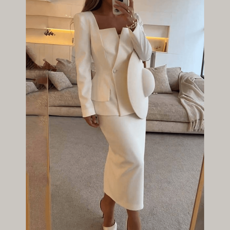 Double Breasted Blazer and Skirt Set for Women