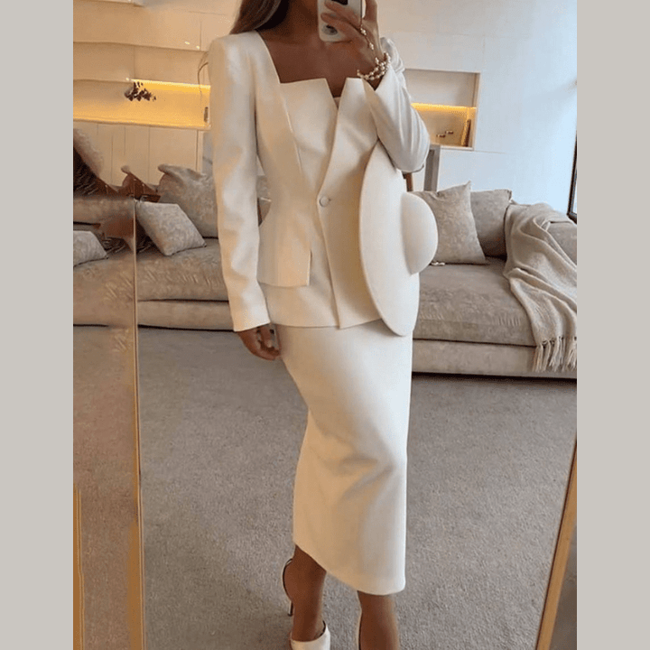 Double Breasted Blazer and Skirt Set for Women