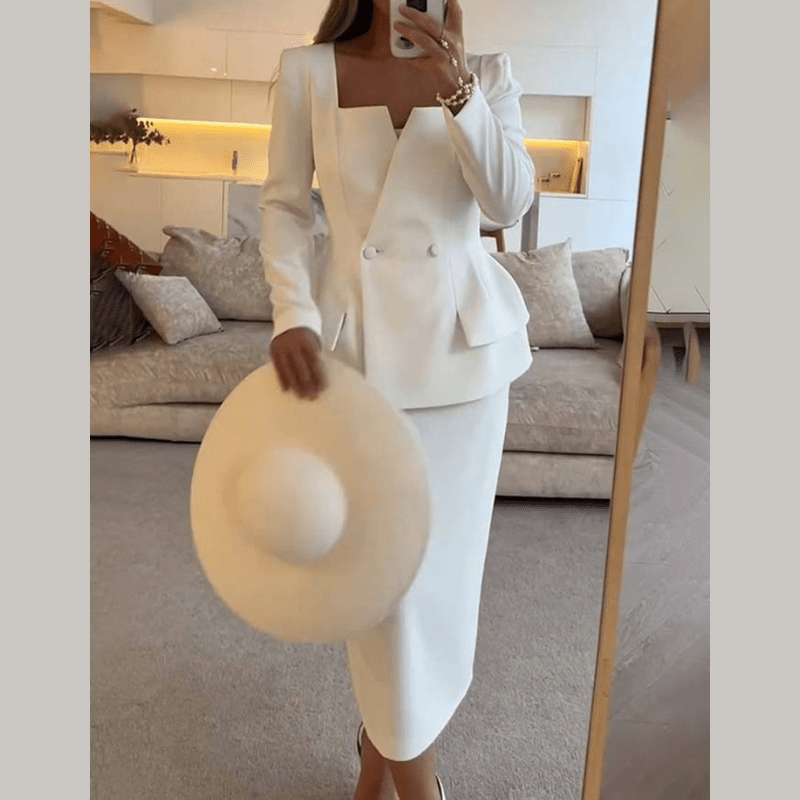 Double Breasted Blazer and Skirt Set for Women