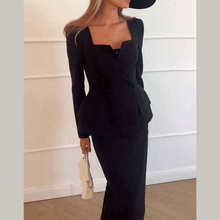 Double Breasted Blazer and Skirt Set for Women