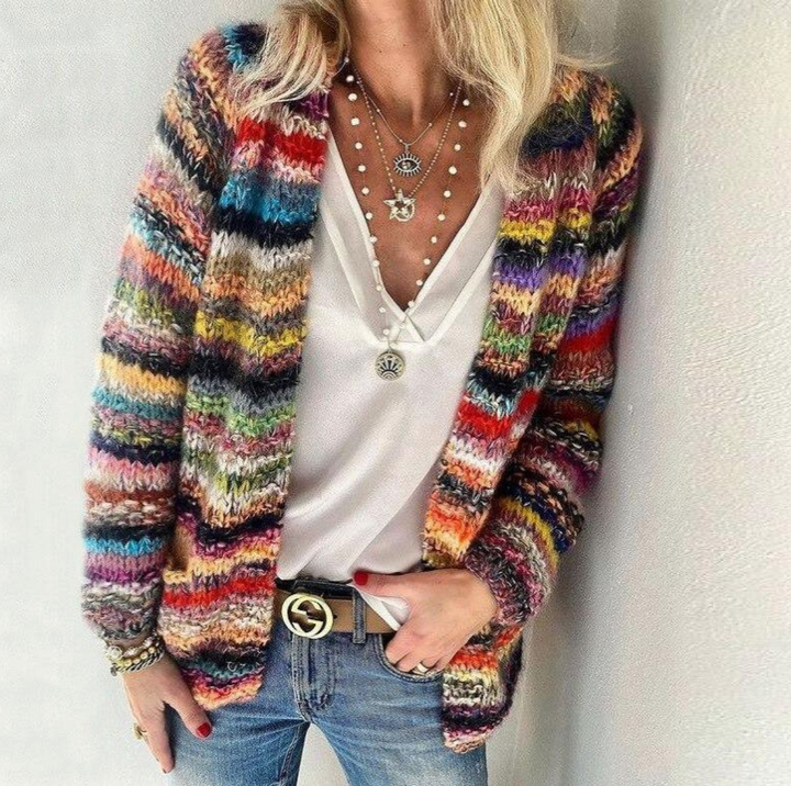 Striped Open Front Knit Cardigan for Women