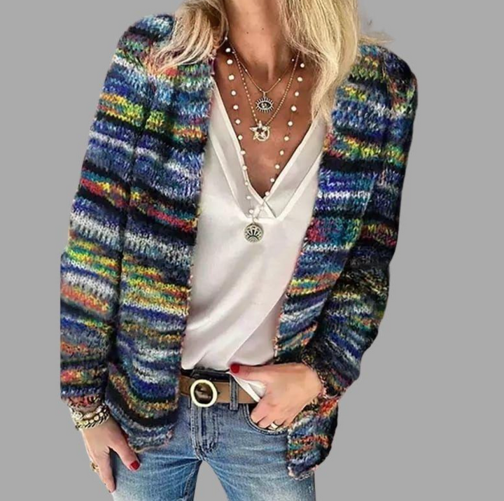 Striped Open Front Knit Cardigan for Women