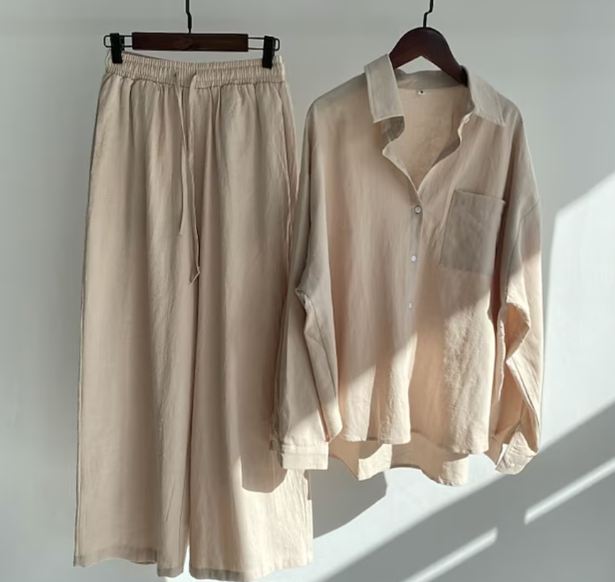 Relaxed Shirt and Wide Trouser Set for Women
