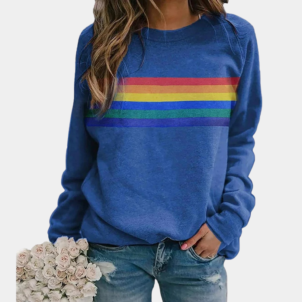 Striped Crewneck Knit Sweatshirt for Women